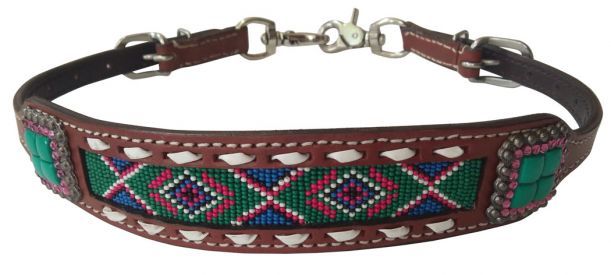 177022: Showman ® Medium leather wither strap beaded Navaho design inlay with Concho accent Wither Strap Showman   