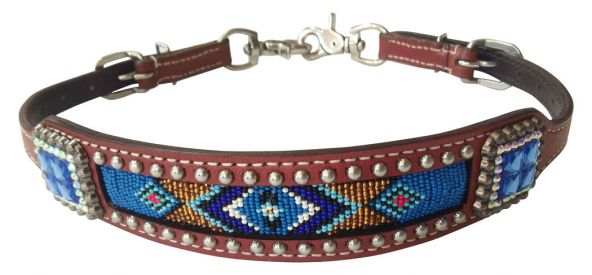 177024: Showman ® Medium leather wither strap beaded Navaho design inlay with Concho accent Wither Strap Showman   
