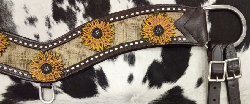 177247: Showman ® Hand Painted Sunflower tripping collar with Burlap Inlay Breast Collar Showman   