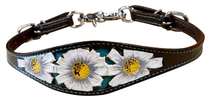 177257: Showman ® Leather wither strap with white painted poppy flower design on teal inlay Primary Showman   