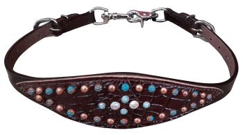 177667: Showman ® dark brown gator  wither strap turquoise and copper beading Primary Showman   