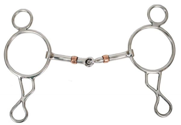 18250: Showman™ stainless steel wonder gag bit with 5" copper roller snaffle mouth Bits Showman   