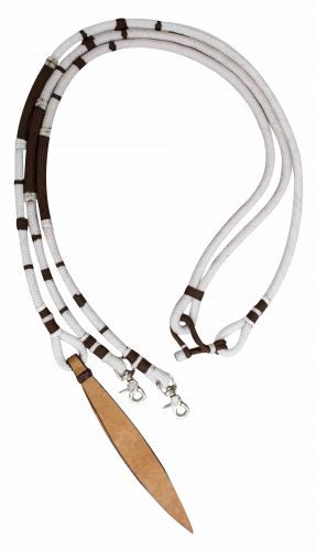 19080: Showman ® 8' Braided nylon romal reins with large leather popper end Reins Showman   