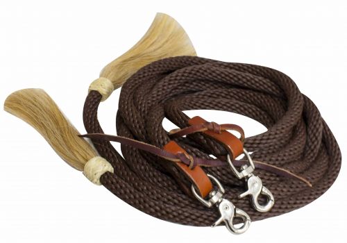 19081: Showman ® 8ft round braided nylon split reins with horse hair ends Reins Showman   