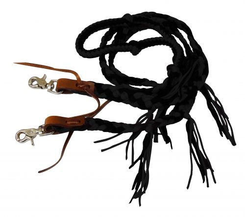 19156: Showman ® 8 ft braided nylon reins with tassels Reins Showman   