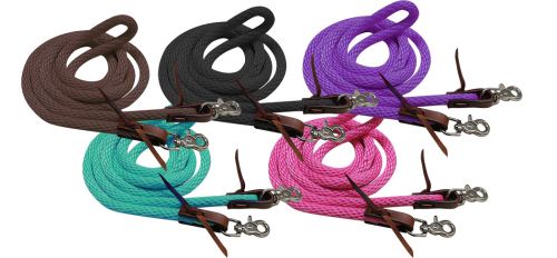 19246: Showman ® 96" Derby nylon barrel reins with scissor snap ends Reins Showman   