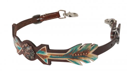 19283: Showman ® Medium leather wither strap with painted arrows and praying cowboy concho Primary Showman   