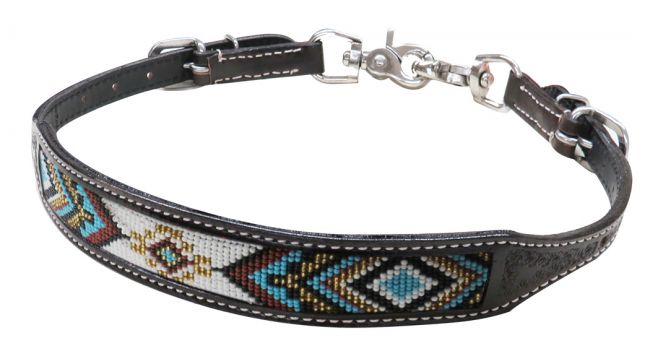 19319: Showman ® Dark chocolate Argentina cow leather wither strap with beaded inlay Wither Strap Showman   