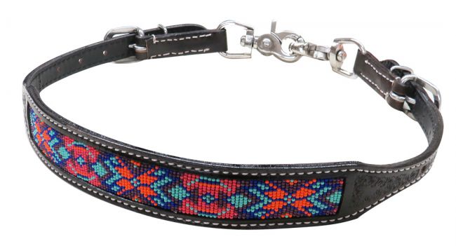 19321: Showman ® Dark chocolate Argentina cow leather wither strap with beaded inlay Wither Strap Showman   