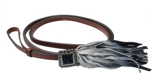 19421: Showman® 4ft x 1/2" Leather over & under whip with black ombre fringe and rhinestone concho Whip Showman   
