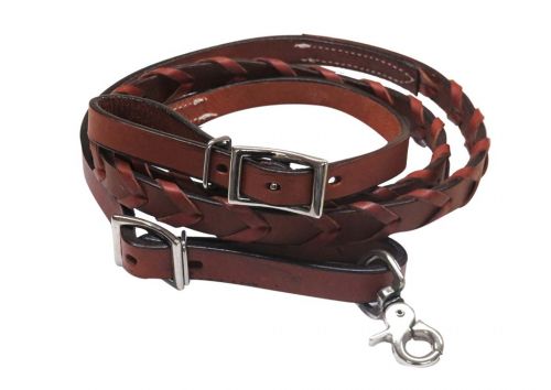 19458: Showman ® Pony/Youth 6ft x 3/4" leather laced contest rein Reins Showman   