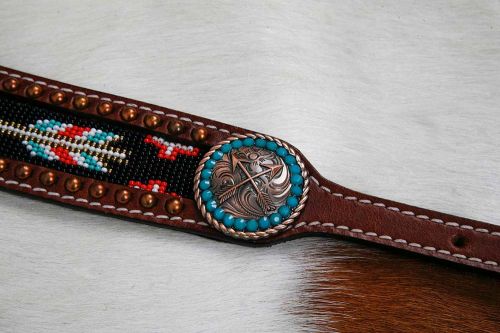 19466: Showman ® Medium leather wither strap with arrow beaded inlay Primary Showman   