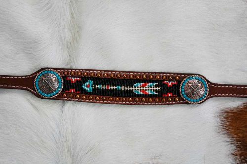 19466: Showman ® Medium leather wither strap with arrow beaded inlay Primary Showman   