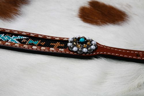 19467: Showman ® Medium leather wither strap with cross and navajo beaded inlay Primary Showman   
