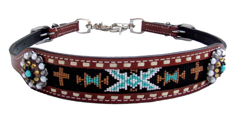 19467: Showman ® Medium leather wither strap with cross and navajo beaded inlay Primary Showman   