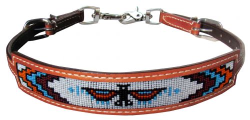 19576: Showman ® Medium leather wither strap with beaded Native American Thunderbird inlay Wither Strap Showman   