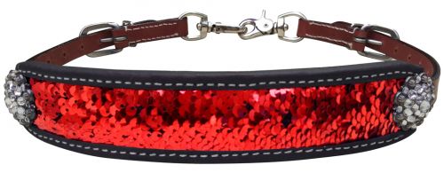 19600: Showman ® Medium leather wither strap with red and gold sequins inlay Wither Strap Showman   