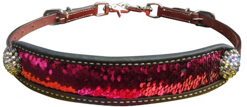 19601: Showman ® Medium leather wither strap with pink and silver sequins inlay Wither Strap Showman   