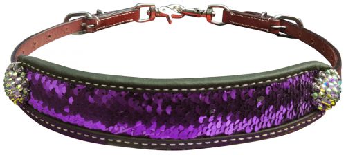19602: Showman ® Medium leather wither strap with purple and silver sequins inlay Wither Strap Showman   