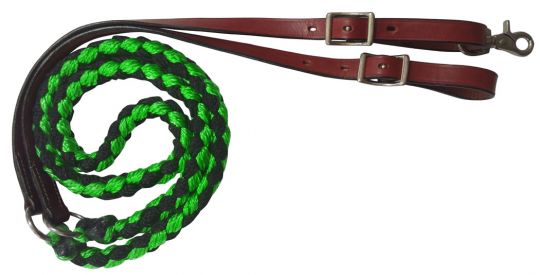 19630: Showman ® 8ft Nylon braided roping rein with leather ends Reins Showman   