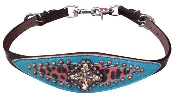 19659: Showman ® Cheetah print and Turquoise wither strap with concho and copper beading Primary Showman   