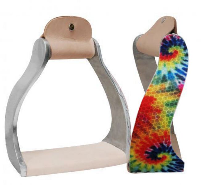 20164: Showman ® Lightweight twisted angled aluminum stirrups with shimmering tie dye print Stirrups Showman   