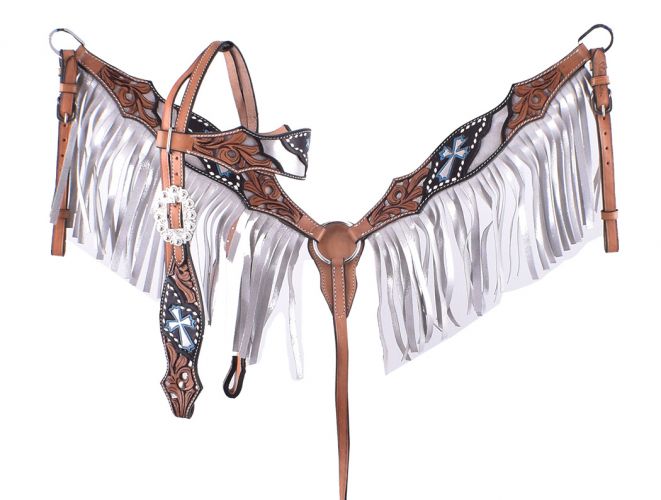 201901: Showman ® Silver hand painted browband headstall and breast collar set Headstall & Breast Collar Set Showman   