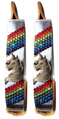 20201: Showman ® Pony/Youth polished aluminum stirrup with unicorn concho and rainbow crystal rhin Stirrups Showman   