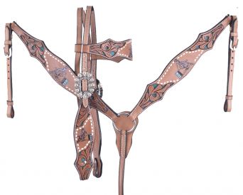 202011: Showman ® Hand painted barrel racer design headstall and breast collar set with conchos Headstall & Breast Collar Set Showman   