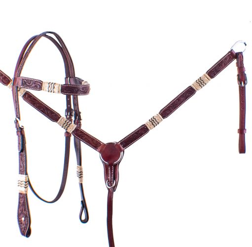 202127: Showman ® Browband Rawhide Braided Headstall and Breast collar Set Headstall & Breast Collar Set Showman   