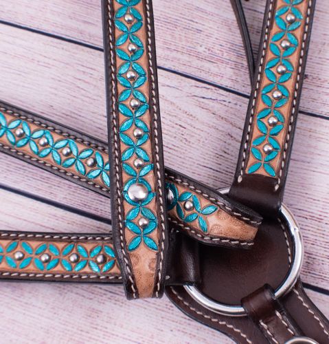 202128: Showman ® Hand Painted Turquoise Floral Painted Headstall and Breast Collar Set Headstall & Breast Collar Set Showman   