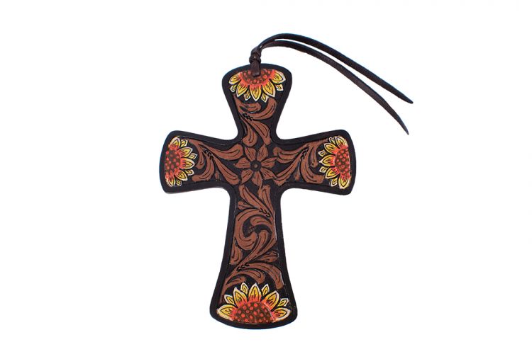 202411: Showman Couture ™  Black hand painted tie on leather cross Primary Showman   