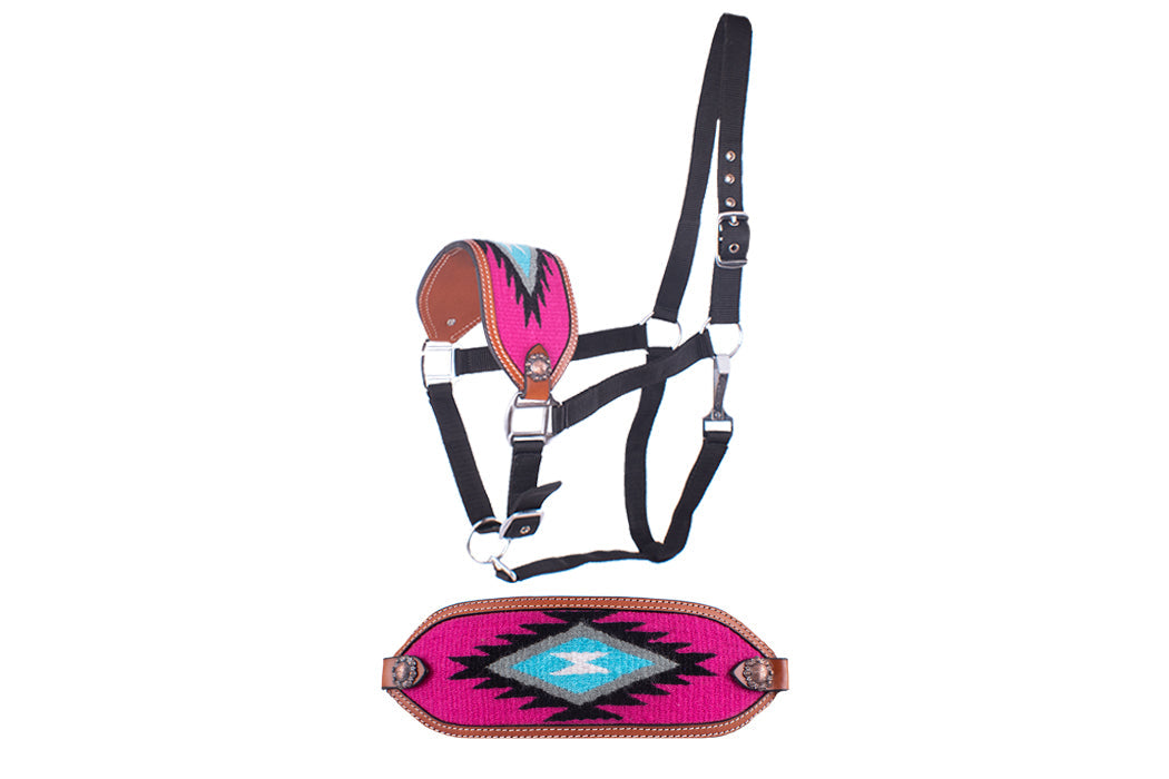202458: Showman ®  Adjustable nylon bronc halter with pink magenta noseband Bronc Halter Showman   
