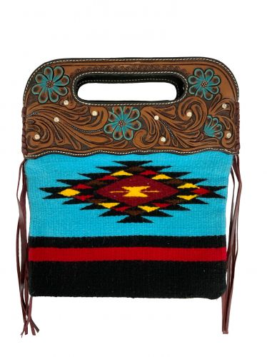 202524: Showman ® Saddle blanket handbag with genuine leather floral tooled handle with painted te Primary Showman   
