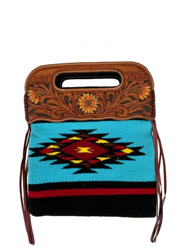 202525: Showman ® Saddle blanket handbag with genuine leather floral tooled handle with painted su Primary Showman   