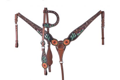 202536: Showman ® Hand painted sunflower and cactus headstall and breast collar set with conchos Headstall & Breast Collar Set Showman   