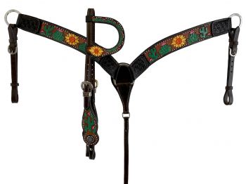 202561: Showman ® Hand painted sunflower and cactus headstall and breast collar set Headstall & Breast Collar Set Showman   