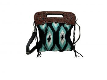 202594: Showman ® Southwest Saddle blanket handbag with genuine leather floral tooled handle with Primary Showman   