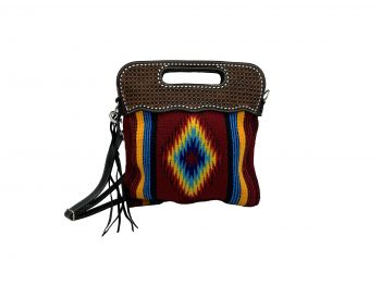 202598: Showman ® Saddle blanket handbag with genuine leather basket tooled handle with carry stra Primary Showman   
