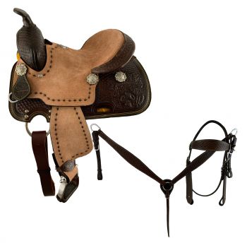 20412: 12" Double T  Dark Oil  Youth Pleasure style saddle set with hard seat Youth Saddle Double T   