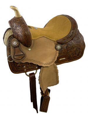205: 12" Double T  Medium Oil Youth Barrel Style Saddle Set with Suede Seat Youth Saddle Double T   