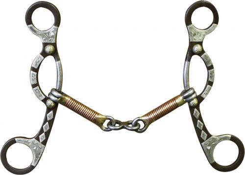 210713: Showman™ brown steel sliding gag bit with engraved silver accents on 7" cheeks Bits Showman   