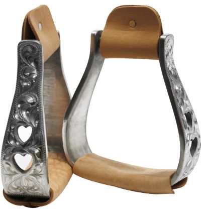 221361: Showman™ ﻿aluminum polished engraved stirrups with cut out heart design Stirrups Showman   