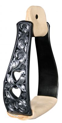 221361KL: Showman™ Black Aluminum Stirrups With Silver Engraving And Cut Out Hearts Designs Stirrups Showman   