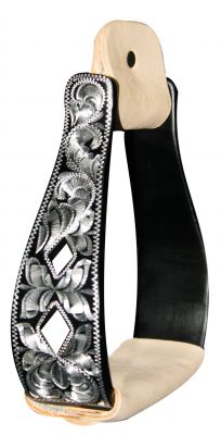 221362KL: Showman™ Black Aluminum stirrups with silver engraving and cut out diamond designs Stirrups Showman   