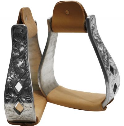 221363: Showman™ ﻿aluminum polished engraved stirrups with cut out poker design Stirrups Showman   