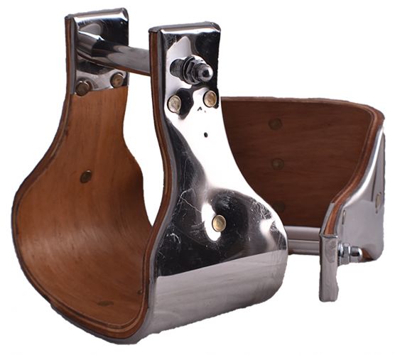 22166-40: Showman ® Polished stainless steel covered wood stirrups with 4" tread Stirrups Showman   
