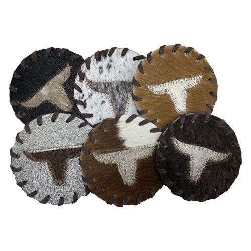 223: Texas Longhorn Cowhide Coasters Primary Showman Saddles and Tack   