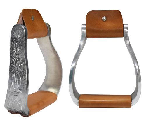 22573: Aluminum engraved off set stirrups Stirrups Showman Saddles and Tack   
