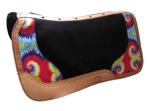 23015: Showman ®  Argentina cow leather saddle pad with tie dye overlay Western Saddle Pad Showman   